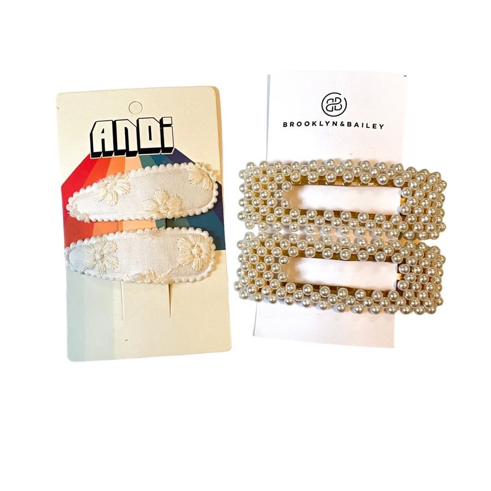 Andi Lash Next Door Women's Cottagecore Faux Pearl Floral Hair Barrettes